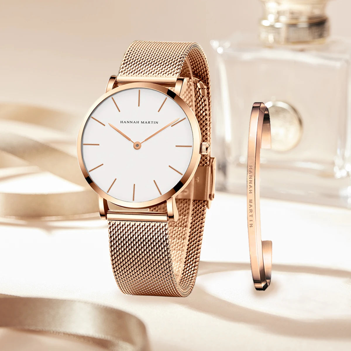 2023 Women's Rose Gold Mesh Quartz Watch