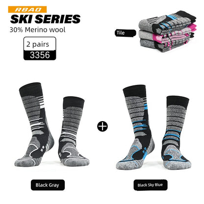 Merino Outdoor Skiing Mountain Climbing Knee Socks Wool Socks 3358B black Gray + Black Blue 30% Wool L(39-43)