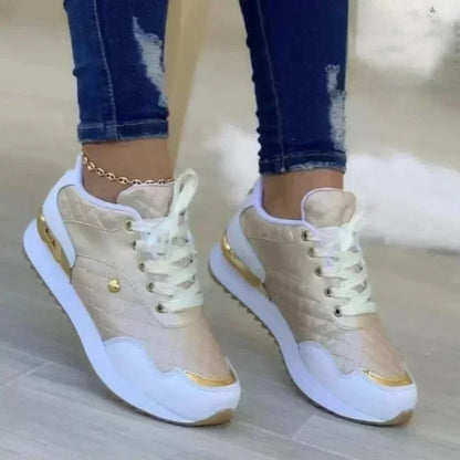 2024 Women's Lightweight Mesh Sneakers Lace Up Flat Shoes Classic Zapatillas De Mujer A-Apricot-women-shoe