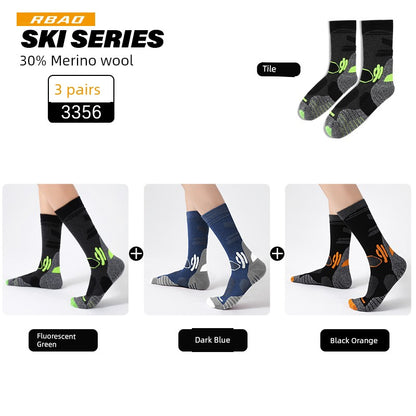 Merino Outdoor Skiing Mountain Climbing Knee Socks Wool Socks 3356 Black + Blue + black Orange 30% Wool L(39-43)