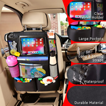 2-Pack Backseat Car Organizer with Kick Mats & Touchscreen Tablet Holder