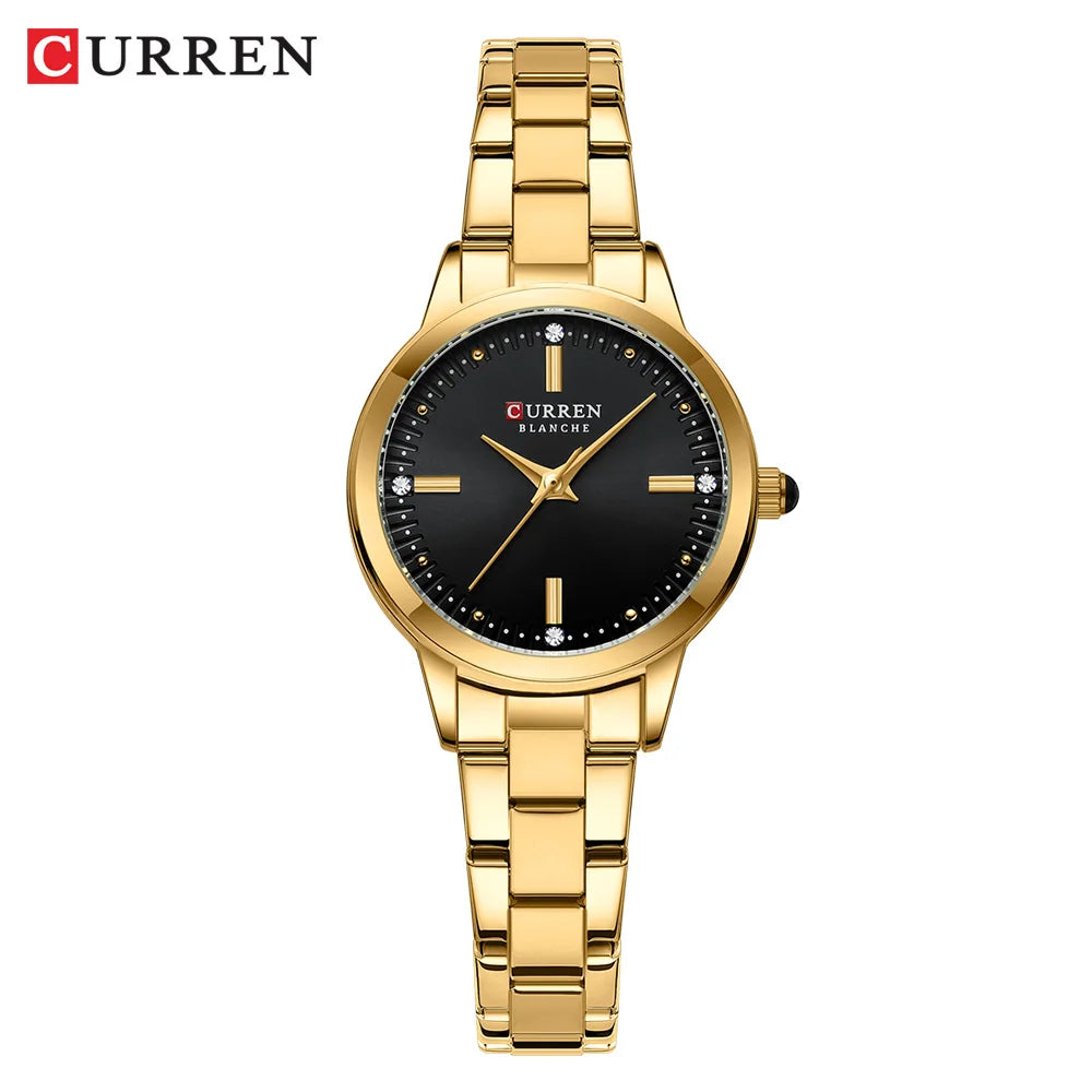 CURREN Original Quartz Watch for Women | Fashionable & Elegant Stainless Steel Waterproof Ladies Wristwatch gold black