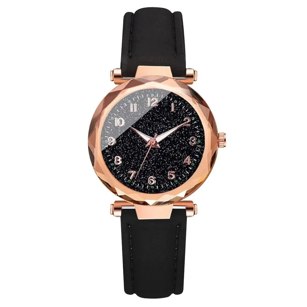 5pcs Women's Fashion Watch Set | Elegant Black Analog Wrist Watches with Bracelets