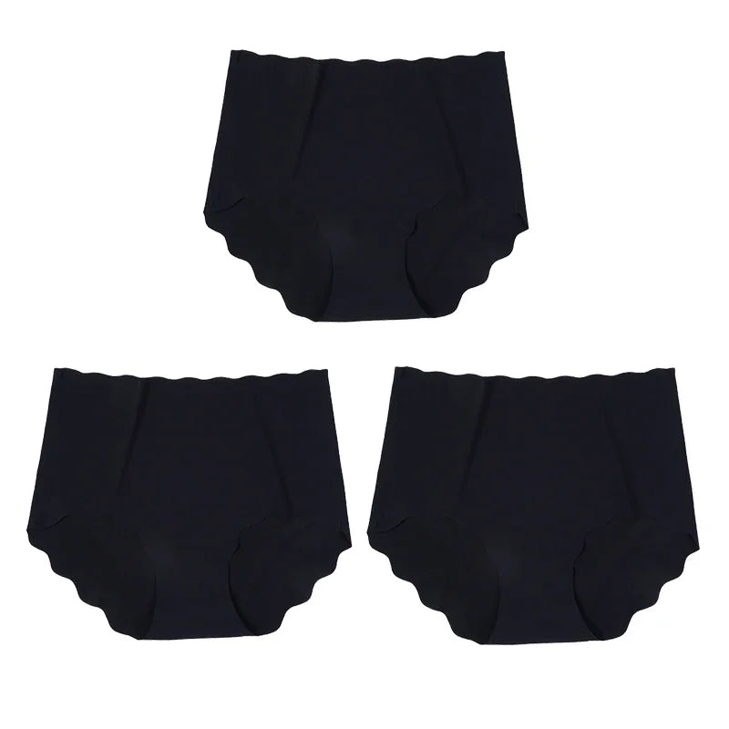 3Pcs/set Invisible Panties Women Seamless Briefs Female Underpants Ultra-thin Underwear High Rise Panties Solid Comfy Lingerie 3PCS BLACK 3pcs