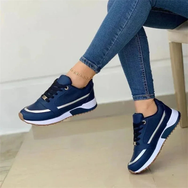 2024 Women's Lightweight Mesh Sneakers Lace Up Flat Shoes Classic Zapatillas De Mujer B-blue-women-shoes