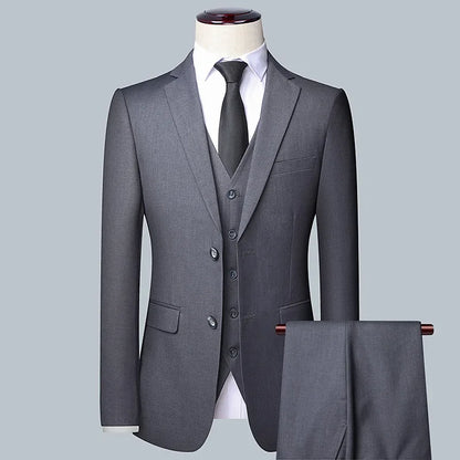 High Quality 3-Piece Suit Set for Men - Blazer, Waistcoat, and Trousers | Slim Fit Business & Interview Attire grey-3pc