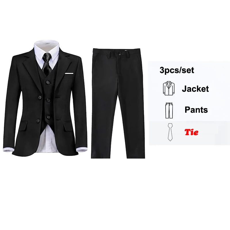 Boys' Slim Fit Black Navy Suits - Ring Bearer Outfit & Performance Costume for Children black (Tie)3pcs