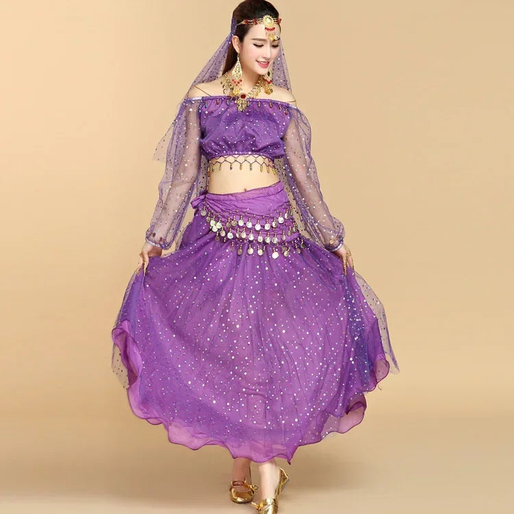 Fashionable Adult Belly Dance Costume Set | Bollywood Inspired Indian Dance Wear | Multiple Piece Options Purple