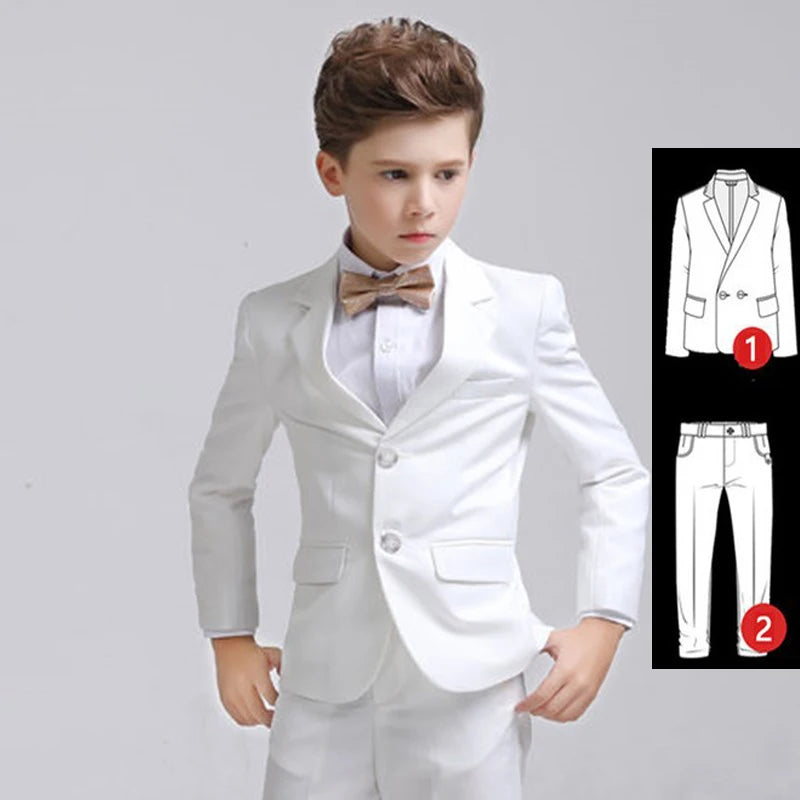 Boys' Formal Suit for Weddings: White Party Blazer, Pants, Baptism Outfit, and Teen Prom Tuxedo Set. 3PCS Coat Pants Tie