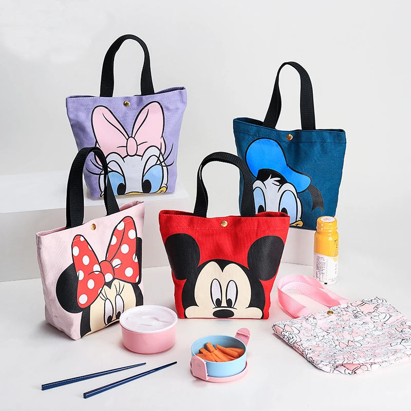 Disney Mickey Mouse Lunch Bag Portable Insulated Lunch Box Minnie Donald Daisy Duck Cartoon Bags Children Meals Picnic Lunch Bag