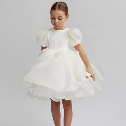 Elegant Princess Tulle Dress for Teenage Girls | Long Lace Wedding & Party Gown for Kids White2