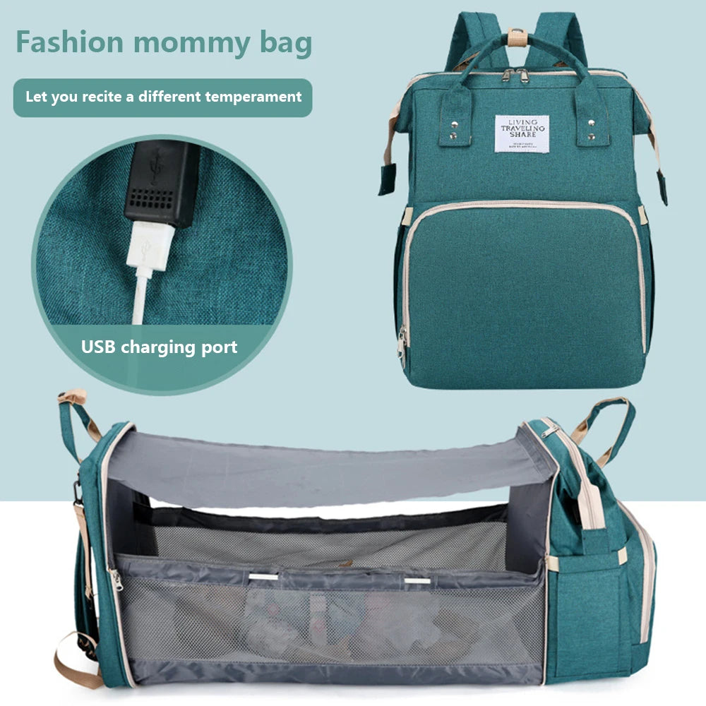 Folding Mommy Bag Lightweight Portable Folding Crib Bed Large-capacity Baby Backpack Female Mommy Outting Bag Mummy Bag