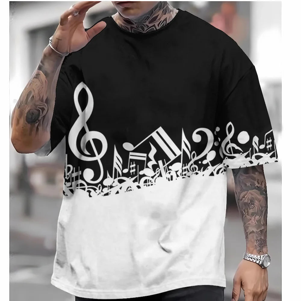 2024 Men's T-Shirt Music Piano Simple T Shirt For Men Summer 3d Print Basic Short Sleep Loose Breathable Top Tee Men Clothing C01-HY16630