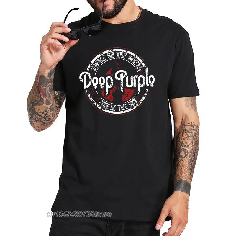 Deep Purple Tshirt Album Machine Head Smoke Song On The Water Tshirt English Rock Band 100% Cotton Basic Camiseta black