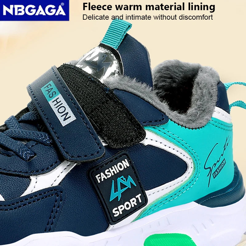 Outdoor Kid Running Shoes Sport Children's Boy Winter Plus Warm Sneakers Waterproof Leather Girl Casual Trekking Shoes