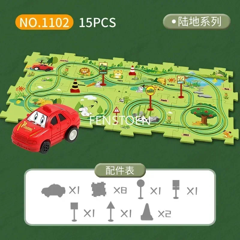 5-25Pcs DIY Assembly of Electric Track City Scene Children's Educational Track Car Puzzle Car Track Game Set Children's Gifts Forest 15PCS