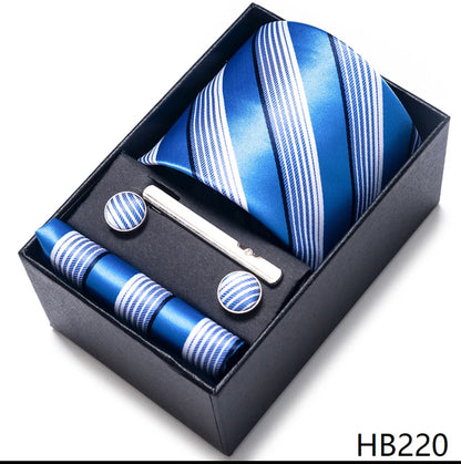 Mix Colors Wedding Gift Tie & Pocket Squares Set – 2023 New Style Necktie Box with Blue Paisley Design HB220