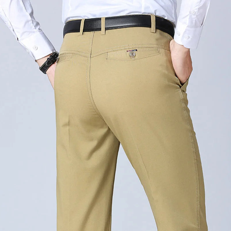 Summer Thin Pants Men's 100% Cotton Autumn Thick Trousers Fashion Brand Cargo Pants Smart Casual Solid Khaki Gray Suit Pant