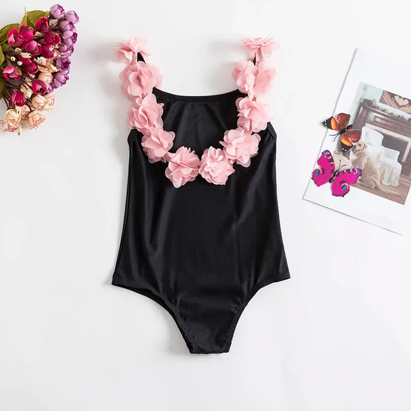 Girls Fancy One-piece Swimsuit 1-5Yrs Girl Sleeveless Swimming Wear 2023 Fashion Flower Swimwear For Children Summer Bathing 03