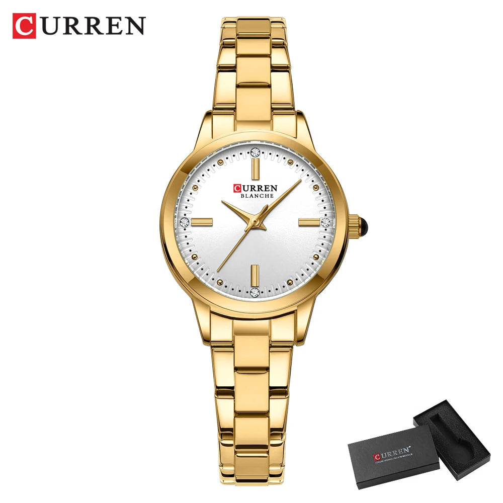 CURREN Original Quartz Watch for Women | Fashionable & Elegant Stainless Steel Waterproof Ladies Wristwatch silver gold box 1