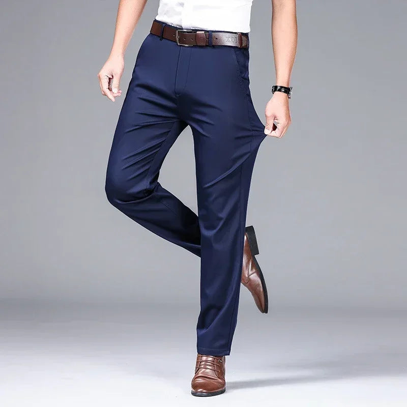 2023 New Summer Men Thin Straight Khaki Casual Pants Classic Style Business Fashion Lyocell Stretch Trousers Male Brand Clothing