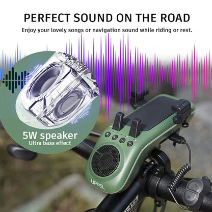 10-in-1 Bike Phone Holder | Bluetooth Speaker, 5000mAh Power Bank, Light & Horn