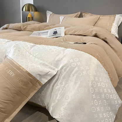 Luxury Jacquard Duvet Set with Pillowcases, 3/4 Pieces Champagne