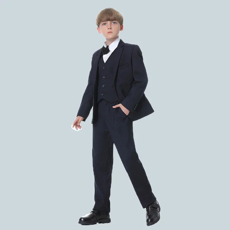 Boys 3-Piece Formal Suit for Weddings & Parties | Spring Autumn Host Costume | Blue Blazer, Vest & Pants Set | Sizes 7-13Y