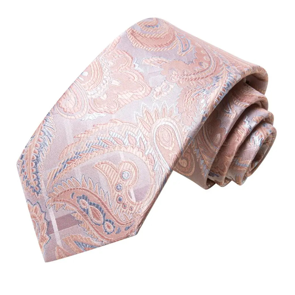 Paisley Pink Necktie With Brooch Silk Elegent Wedding Tie For Men Handky Cufflink Fashion Business Party Hi-Tie Designer