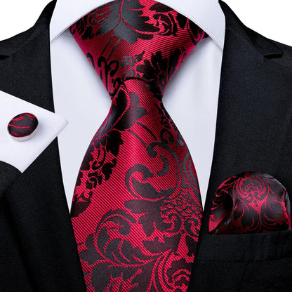 Luxury Red Plaid Silk Tie Set for Men | Business & Wedding Accessories with Handkerchief & Cufflinks | DiBanGu Designer Collection N-0757