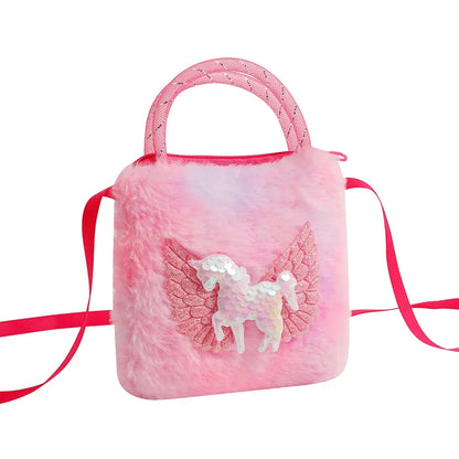 Unicorn Cartoon Plush Shoulder Bag for Kids Crossbody Bag for Kindergarten Girls Portable Outdoor Small Square Coin Bag Wallet red CHINA