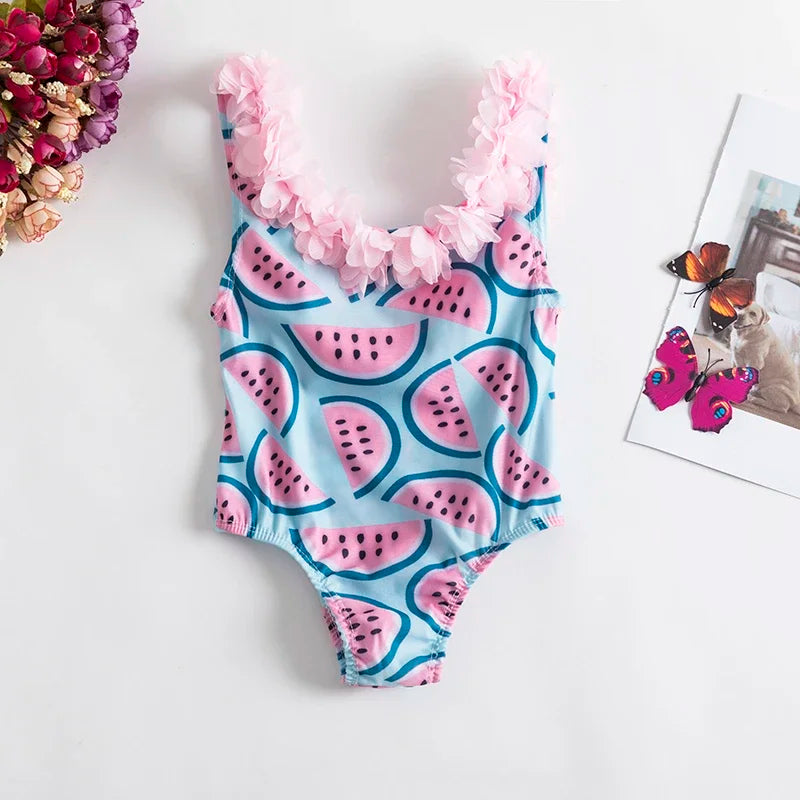 Girls Fancy One-piece Swimsuit 1-5Yrs Girl Sleeveless Swimming Wear 2023 Fashion Flower Swimwear For Children Summer Bathing 01