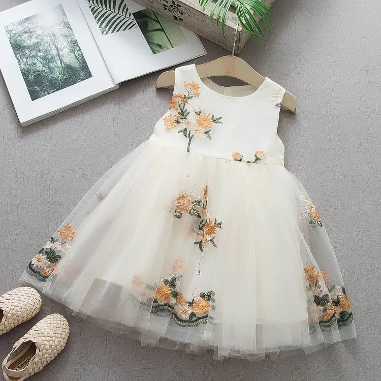 Infant Princess Dress | Mesh Summer Dress for Baby Girls | One-Piece Toddler Clothes | Boutique Fashion for First Year beige