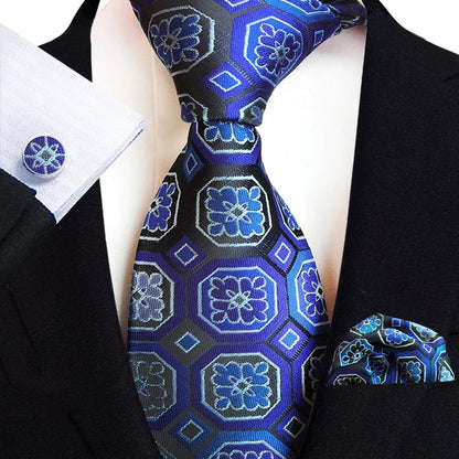 Men’s Paisley Three-Piece Suit Accessories Set – Tie, Square Scarf & Cufflinks TZ-E03