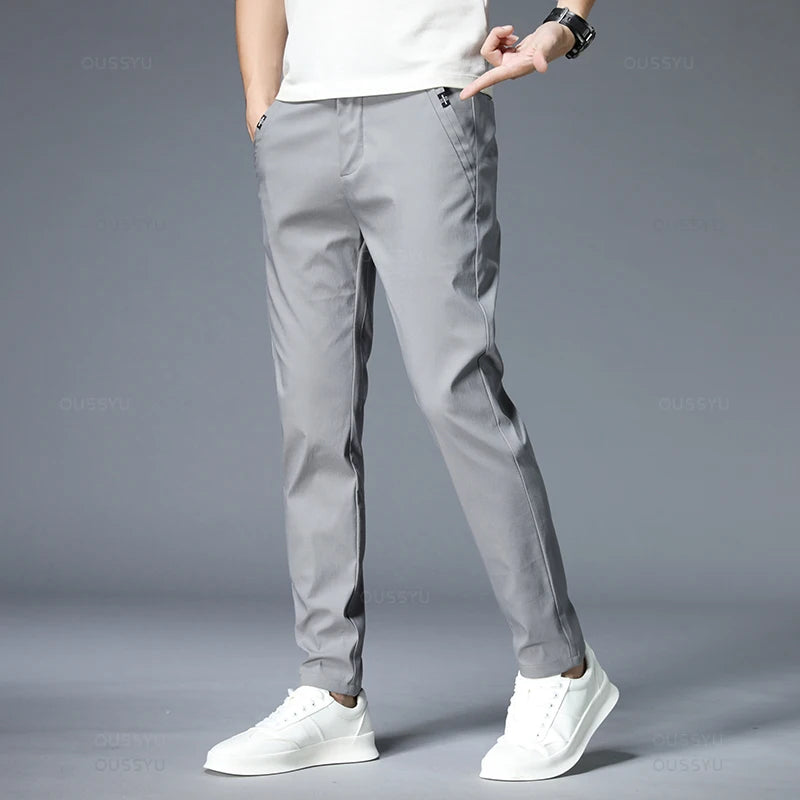 Summer New Thin Casual Pants Men 4 Colors Classic Style Fashion Business Slim Fit Straight Cotton Solid Color Brand Trousers 38 Light grey