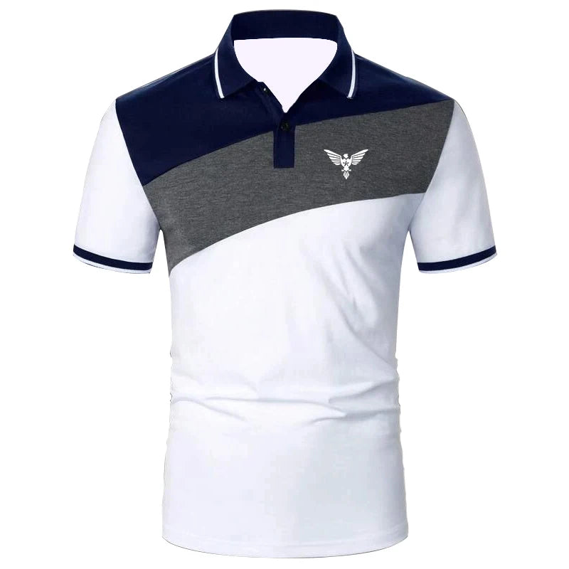 Men Summer Short Sleeve Spell Color Casual Tops Polo Shirt , Men Sport Lapel Tops Polo Shirt . PL43-LY03-white