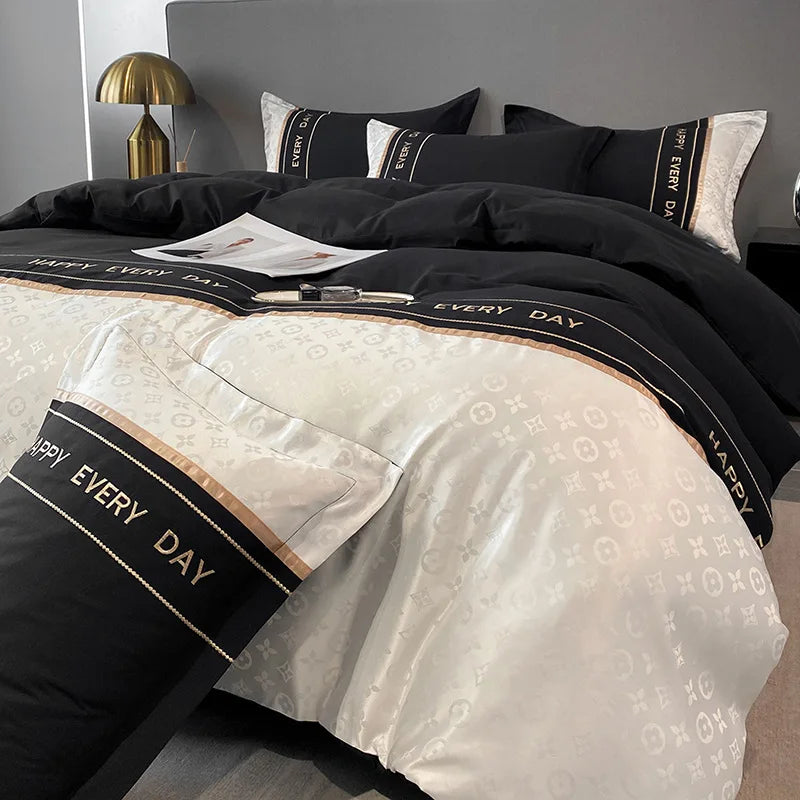 Luxury Jacquard Duvet Set with Pillowcases, 3/4 Pieces Black