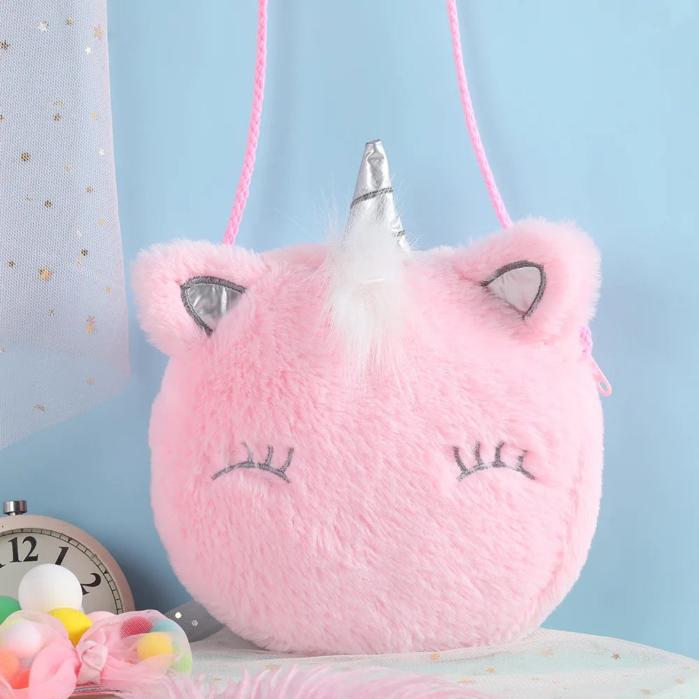 Fashion Children Girls Shoulder Bag Cute Unicorn Animals Messenger Bag Kids Keys Coin Purse Cute Princess Mini Handbag Plush Toy No.2