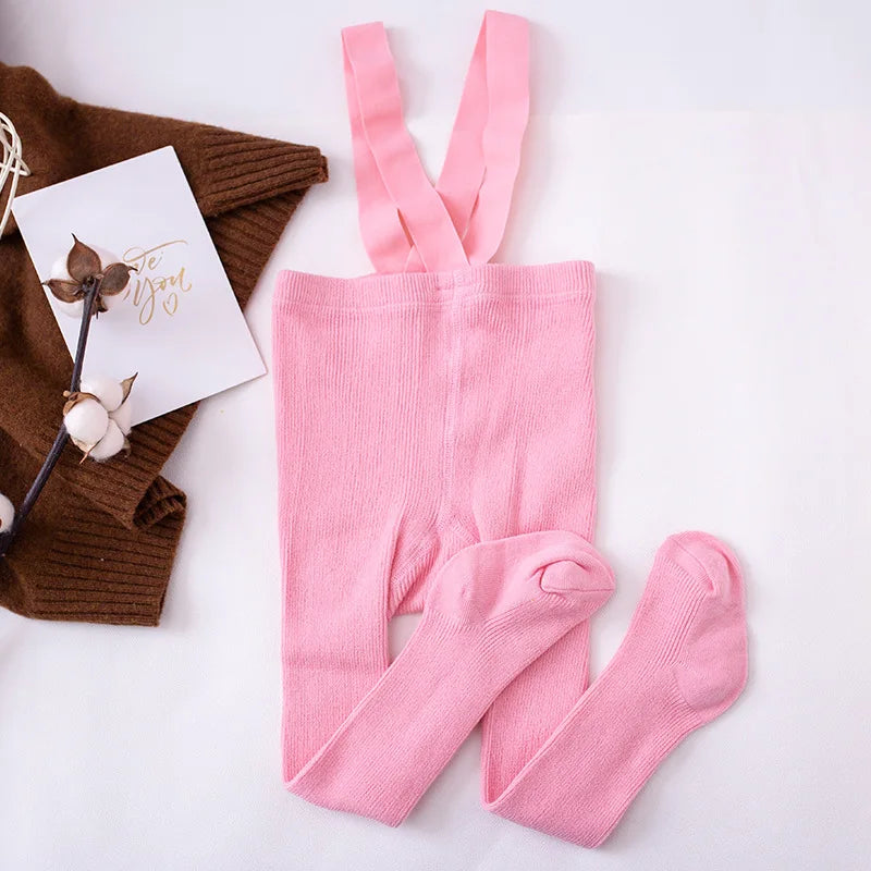 Newborn Baby Girl Tights Pantyhose High Waist Rib Knitted Leggings Bib Overall Pants Footed Tights Leggings Stockings