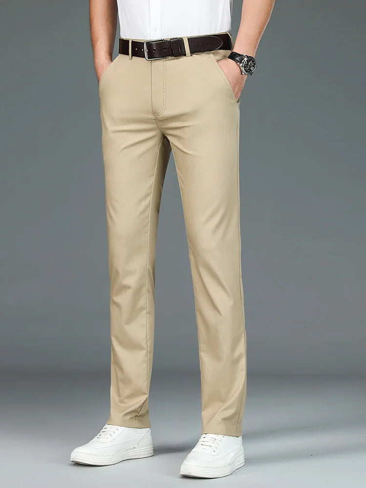 High Quality Luxury Straight Business Suit Pants Men Bamboo Fiber Designer Spring Summer Elegant Casual Long Formal Trouser Male Khaki