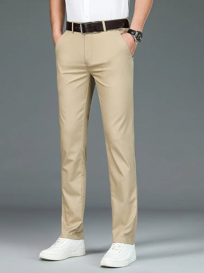 High Quality Luxury Straight Business Suit Pants Men Bamboo Fiber Designer Spring Summer Elegant Casual Long Formal Trouser Male Khaki