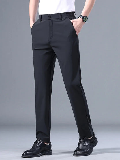 Men's Summer Stretch Suit Pants - Elastic Waist, Thin, Casual, Available in Black, Gray, Blue Black