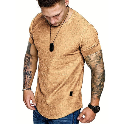 Summer Mens Lightweight T-shirt Short Sleeve Jogging Basic Solid Collar Crew Neck Tshirts Sport Tops Khaki