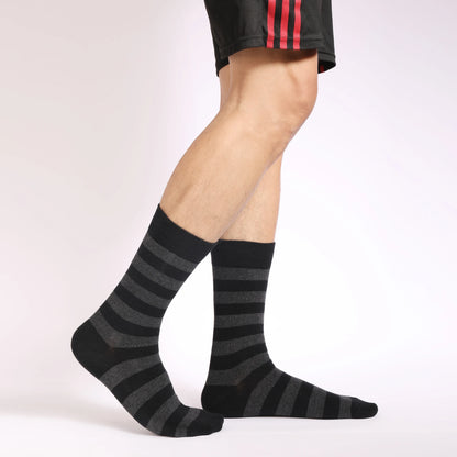 5 Pairs Men's Plus Size Striped Dress Socks – Combed Cotton, Breathable Crew Socks