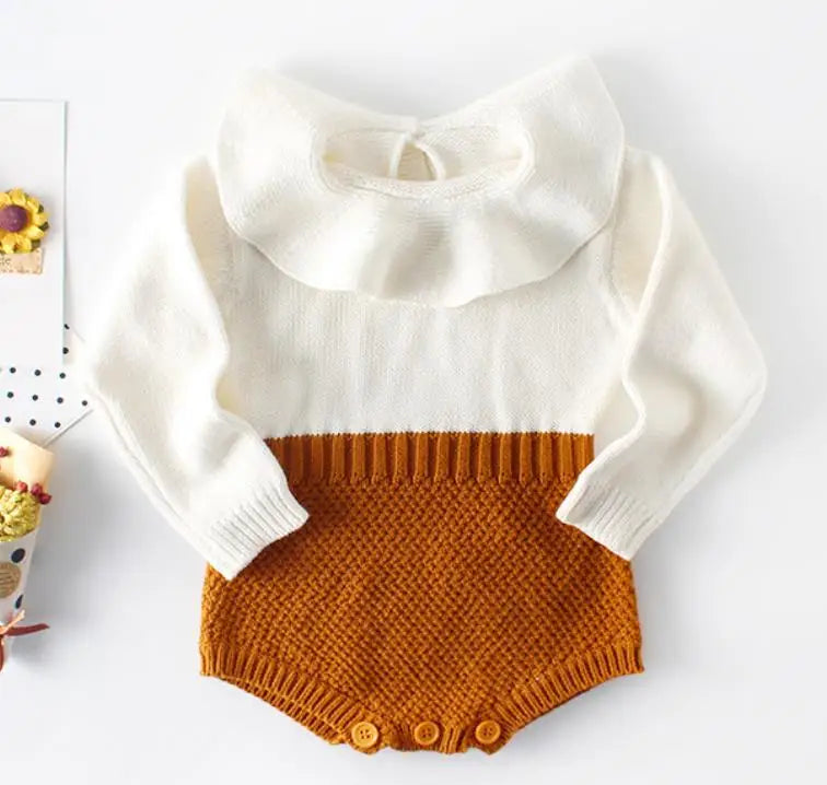 Spring Baby Clothes Girls Romper Autumn Long Sleeve Baby Girl Knit Hollow Out Rompers Baby Jumpsuit Baby Clothes 82005 Brown