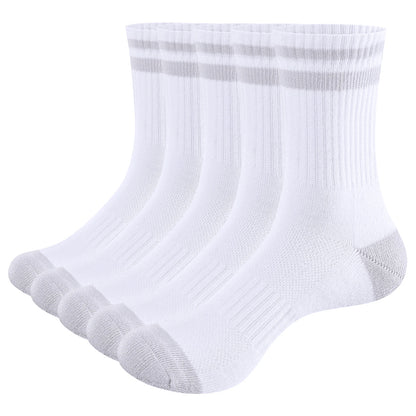 YUEDGE Mens Moisture Wicking Training Athletic Socks Anti Sweat Cotton Cushioned Quarter Fitness Socks for Size 37-46,5Pair 5 Pair White