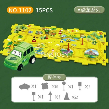 5-25Pcs DIY Assembly of Electric Track City Scene Children's Educational Track Car Puzzle Car Track Game Set Children's Gifts Dinosaur 15PCS