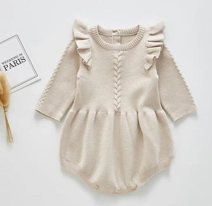 Spring Baby Clothes Girls Romper Autumn Long Sleeve Baby Girl Knit Hollow Out Rompers Baby Jumpsuit Baby Clothes B93H36 Khaki