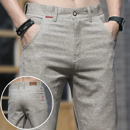 Spring Summer Men Thin Linen Straight Pants Streetwear Fashion New Business Casual Pockets Slim Big Size Male Versatile Trousers 118 Grey Linen