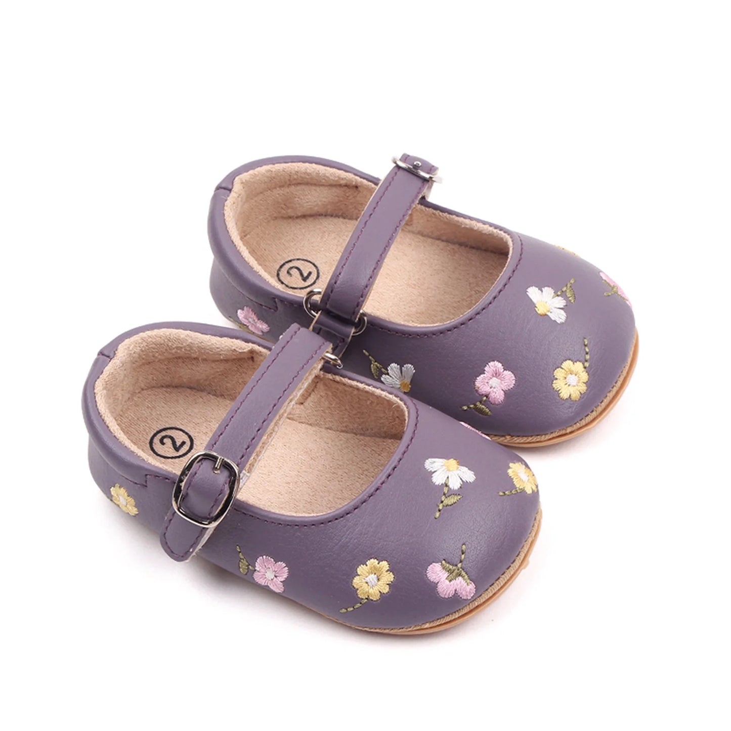 Baby Girls Mary Jane Flats PU Leather Infant Dress Shoes Floral Embroidery Princess Shoes 0-18M B